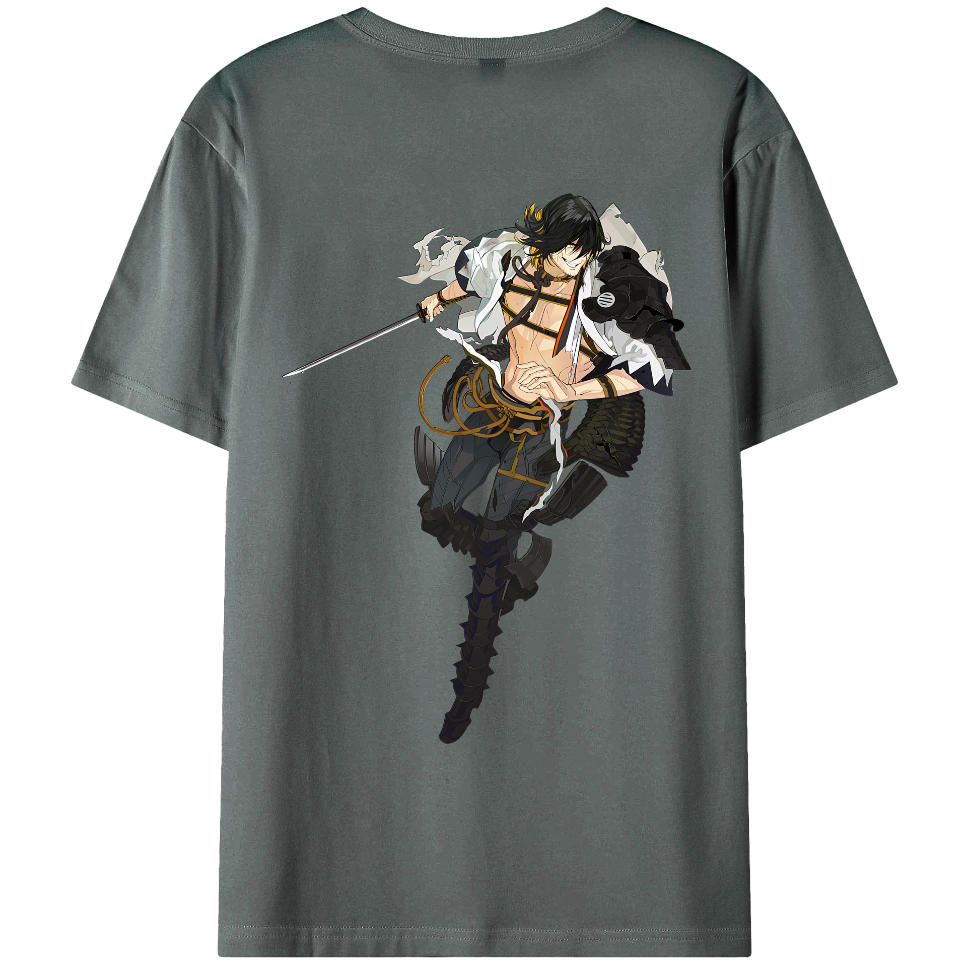 （画像用） 刀剣乱舞 Touken Ranbu 綿100％ メンズ半袖Tシャツ（バックプリント） 通気性